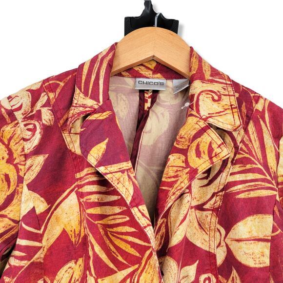 Chico's Women's‎ Tropical Floral Button Down Stretchy Denim Blazer Size 0 - Picture 3 of 9